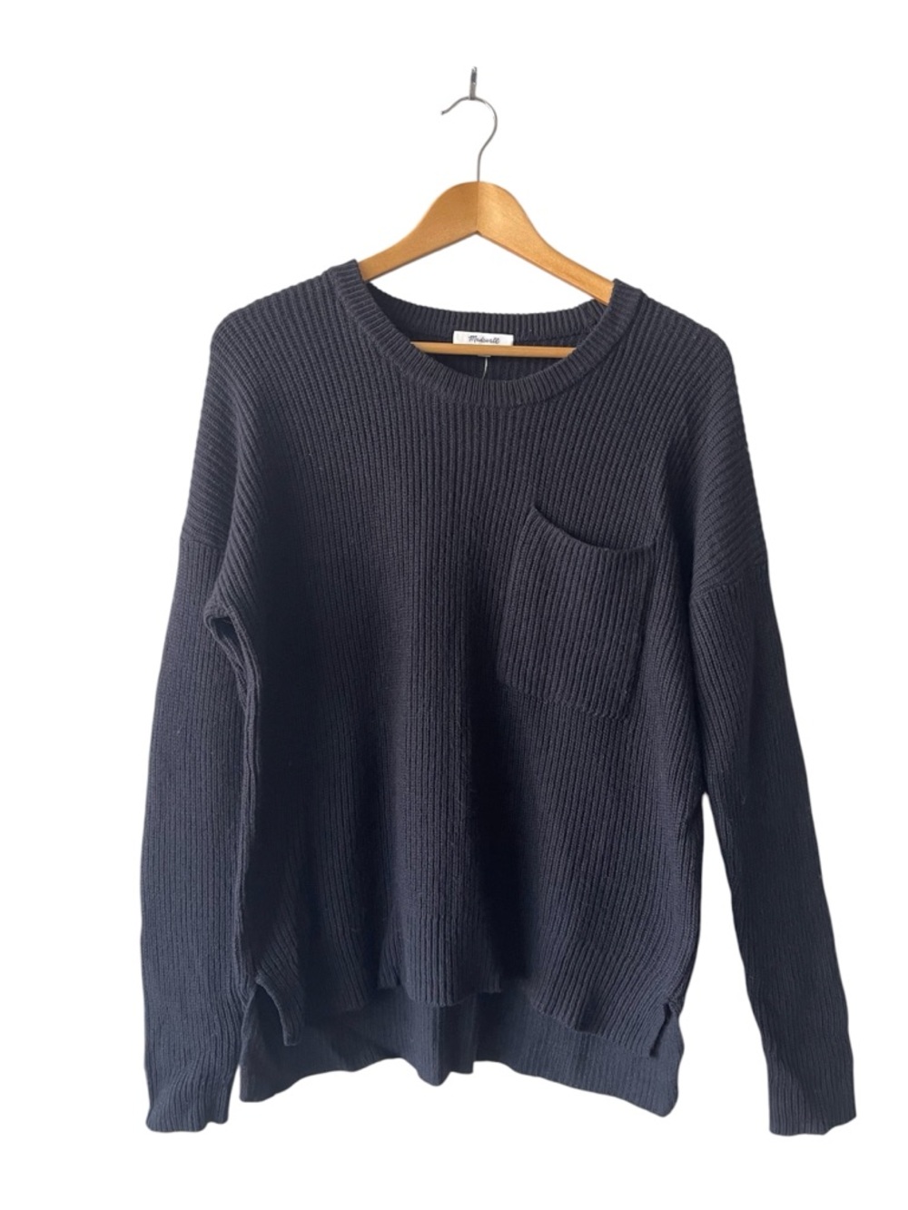 Madewell Thompson Black Ribbed Crewneck Cotton Blend Sweater Medium